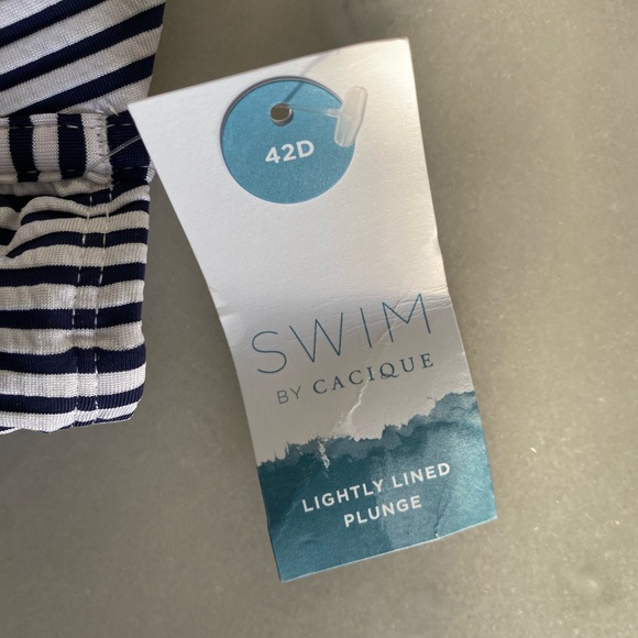 New! Cacique Underwire Seersucker Swim Bikini Top 42D Maritime Blue Seersucker - Picture 7 of 9